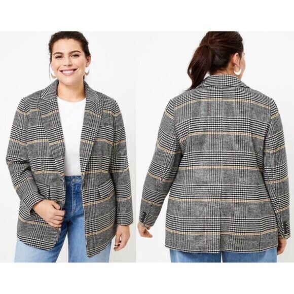 Loft Wool Blend Houndstooth Blazer 12P Black White Business Classic Jacket Coat - Picture 1 of 16